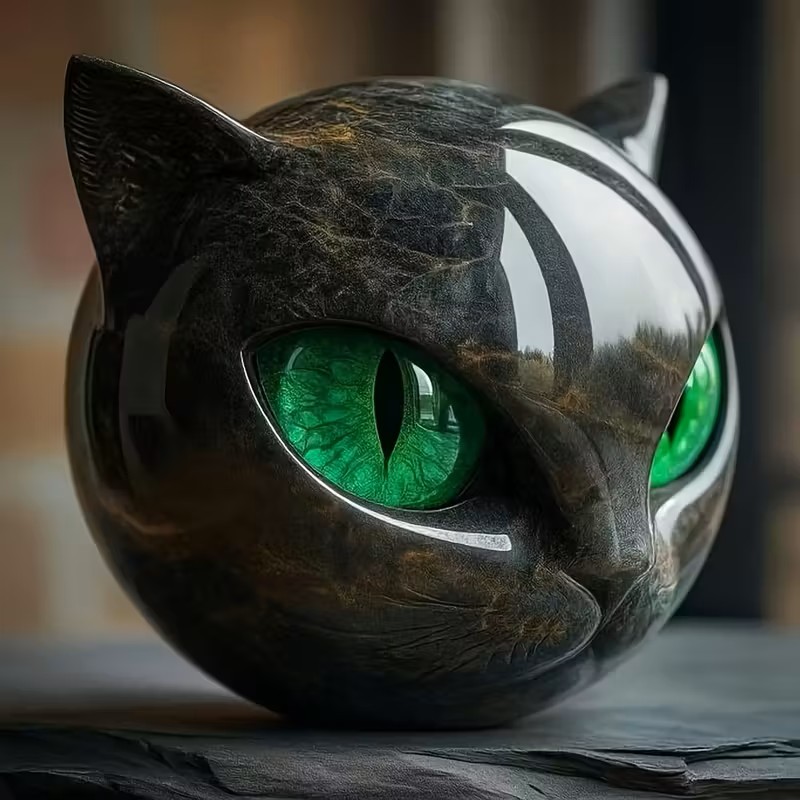 Black Cat Stone Art (Green Eyes)